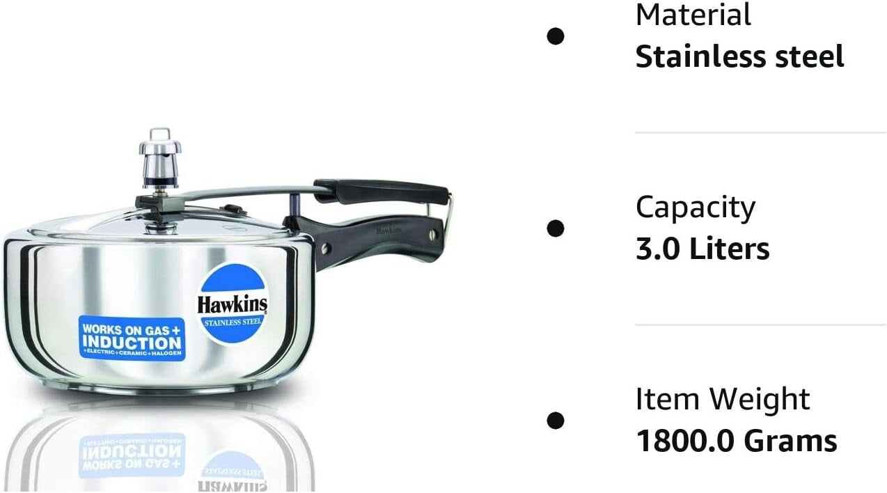 Hawkins Stainless Steel Induction Compatible Wide Pressure Cooker, 3 Litrer